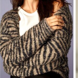 Anthropologie Pilcro Zebra Fuzzy shimmer eyelash cardigan sweater .